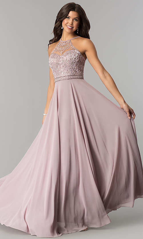 Long Chiffon Prom Dress with Embroidery - PromGi