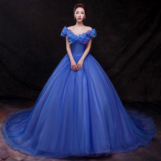 Cinderella Royal Blue Prom Dresses 2018 Ball Gown Appliques Off .