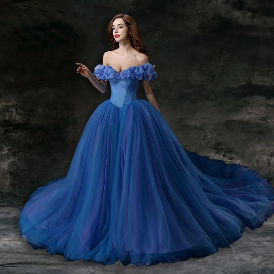 Cinderella Ocean Blue Prom Dresses 2018 Ball Gown Charmeuse .
