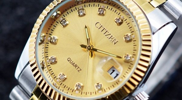 CITIZEN Men Gold Quartz Watch Stainless Steel Band Wrist Watch .