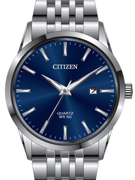 Citizen Quartz Watch with Blue Dial and Stainless Steel Bracelet .