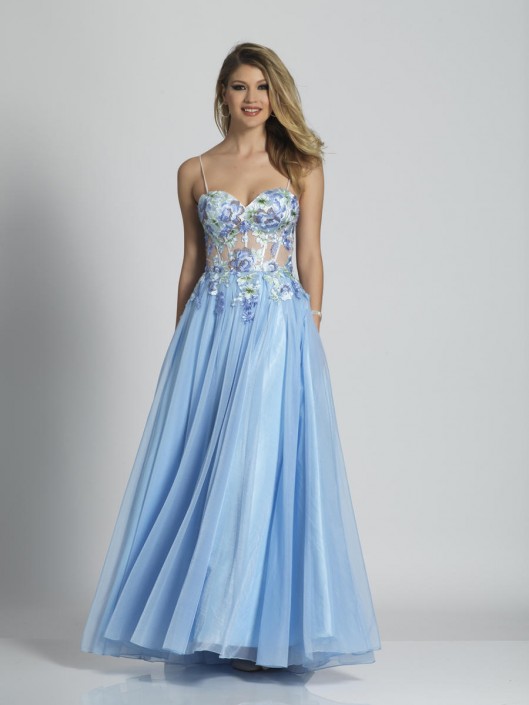 Dave and Johnny A6496 Floral Sheer Corset Prom Dress: French Novel