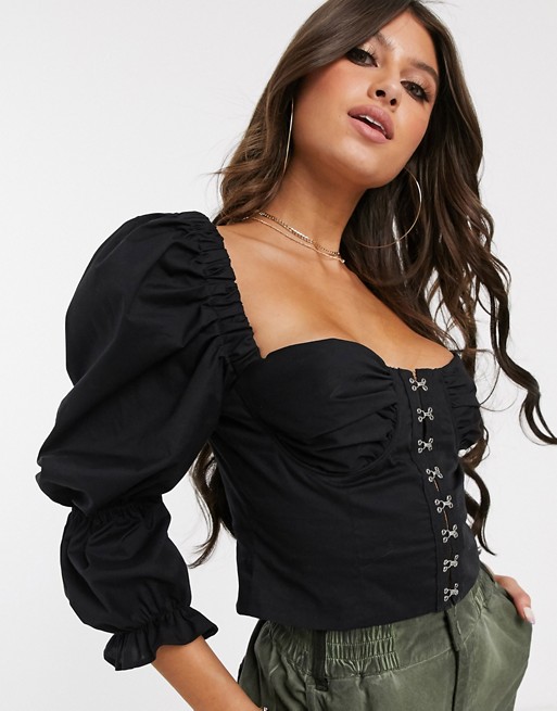 ASOS DESIGN long sleeve corset top with hook and eye detail | AS
