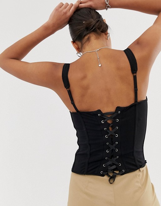Jaded London structured corset top with lace up back and flocked .
