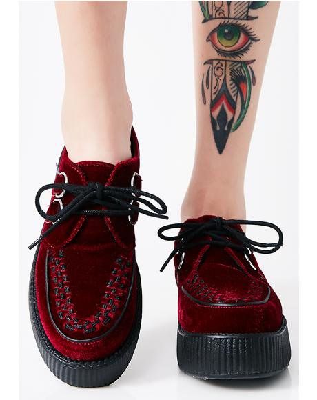 dollskill #halloween #spooky #creepers #velvet #red | Lace up .