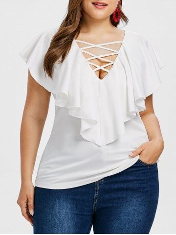 Criss Cross Plus Size Ruffle Insert T-shirt | Cute plus size .