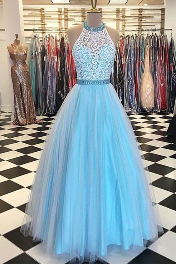 Charming Prom Dress,A-Line Prom Dress,Tulle Prom Dress,Halter Prom .