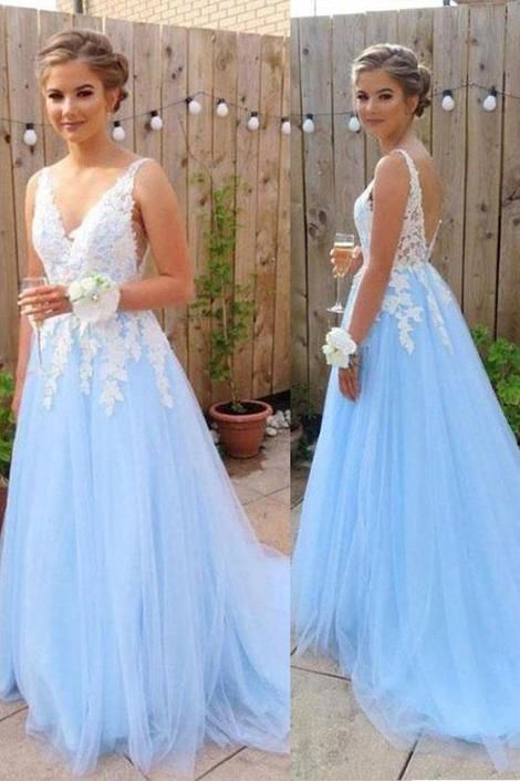 2019 Tulle Long Prom Dress With Applique Custom-made School Dance .