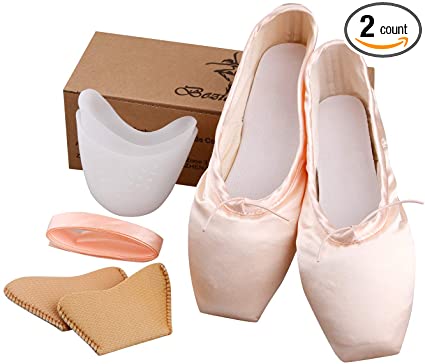 Amazon.com: KUKOME Ballet Dance Shoes Pink Satin Pointe Shoes with .