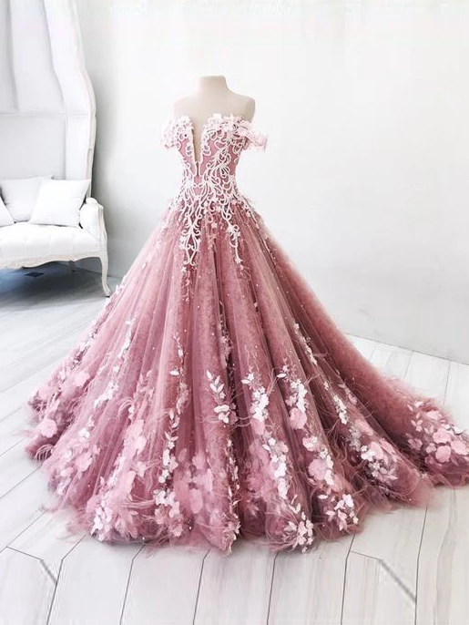 Beautiful Off-the-shoulder Lace Prom Dress Floral Elegant Long .