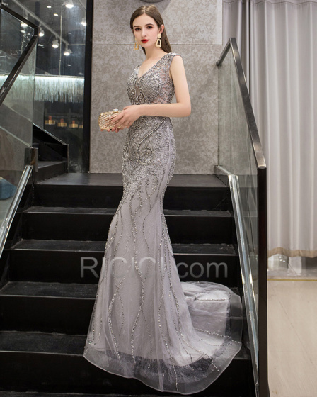 Shopping For Sheath Long Gray Beaded Elegant Prom Dresses Open .