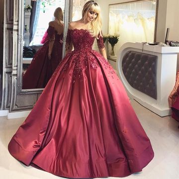 $169.99 Cheap Long Elegant Burgundy Ball Gown Sequins Prom Dresses .