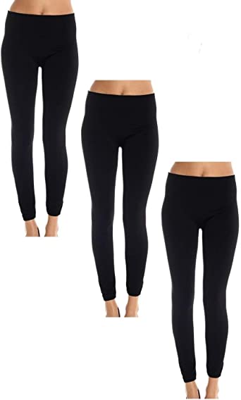 American Casual Women's 3 Pack Fleece Lined Leggings (Black) at .