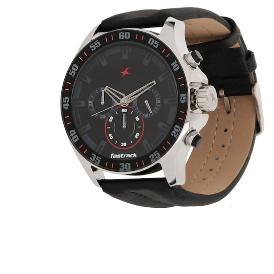 Buy Fastrack Black Round Dial Leather Strap Chronograph Watches .