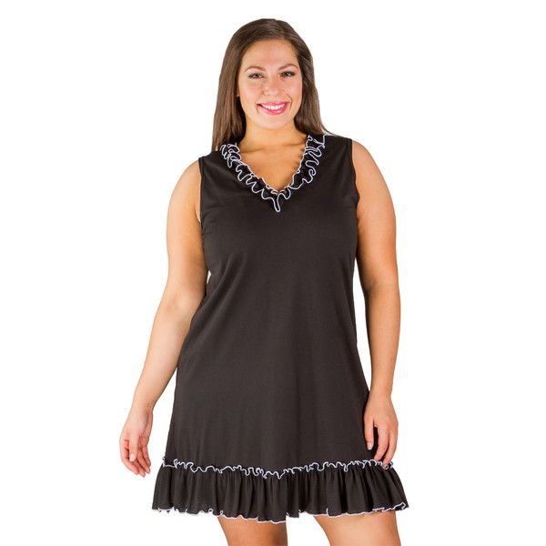 100% cotton and cute! This black ruffle cover-up is perfect for .