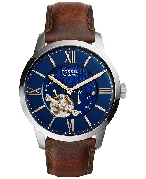Fossil Men's Automatic Chronograph Townsman Brown Leather Strap .