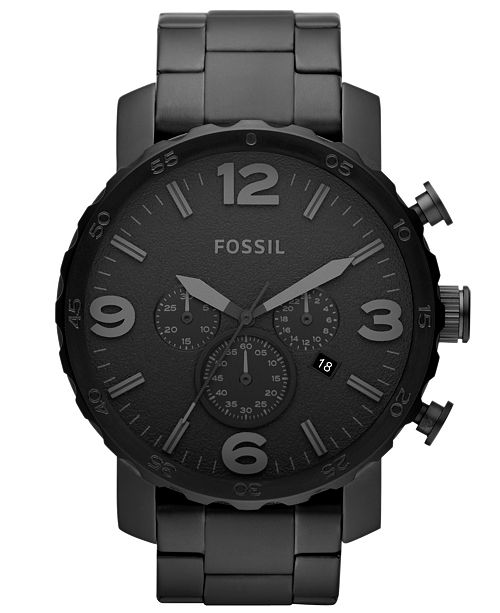 Fossil Men's Chronograph Nate Black-Tone Stainless Steel Bracelet .