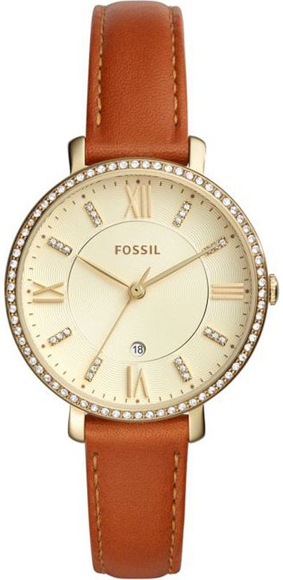 Women's Fossil Jacqueline Crystallzied Brown Leather Watch ES42