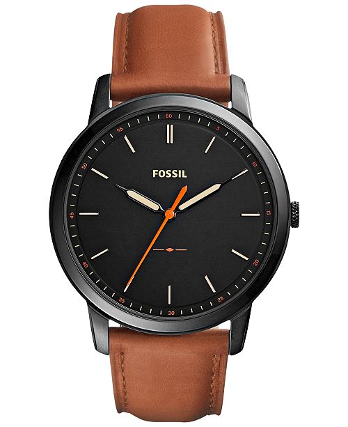 Fossil Men's The Minimalist Brown Leather Strap Watch 44mm FS5305 .