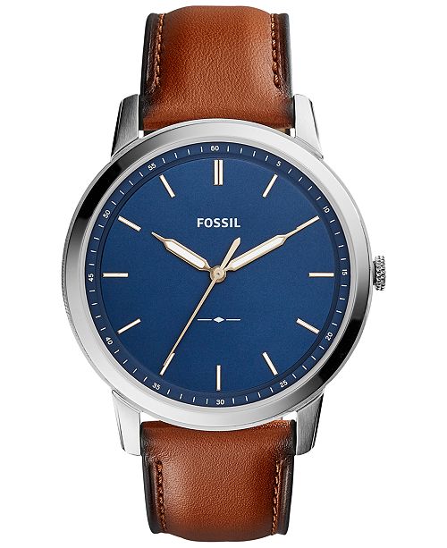 Fossil Men's The Minimalist Brown Leather Strap Watch 44mm .