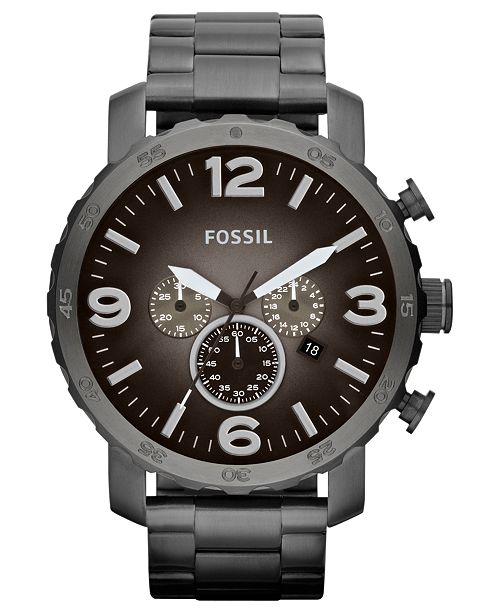 Fossil Men's Chronograph Nate Smoke Tone Stainless Steel .