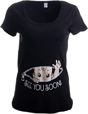 See You Soon! | Cute Funny Maternity Pregnancy Baby Scoop Neck Top .