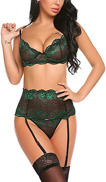 Avidlove Women Lingerie Set with Garter Belts Sexy Bra and Panty .