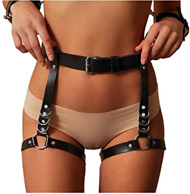Amazon.com: Women Sexy Punk Leather Harness Garter Belt Adjustable .