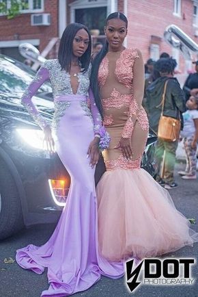 Pink Mermaid Black Girl African Girl Prom Dresses Crew Neck Lace .