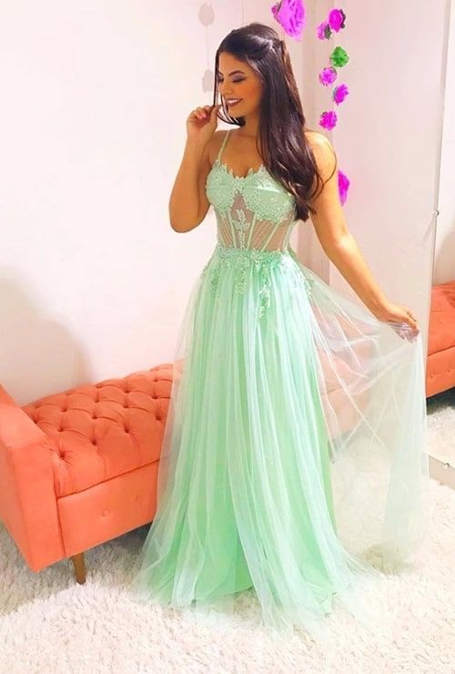 Charming Green Appliques Prom Dress, Girl | fancygirldre