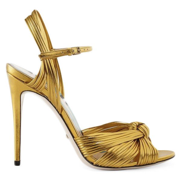 Gucci Metallic Gold Sandal ($795) ❤ liked on Polyvore featuring .