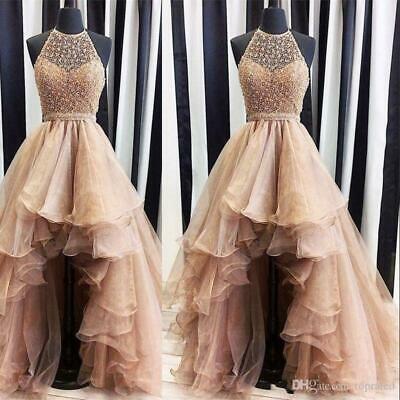 Rose Gold High Low 2020 A line Prom Dresses Lace Jewel Illusion .