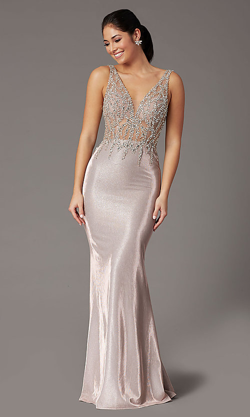 Rose Gold Metallic Long Prom Dress - PromGi