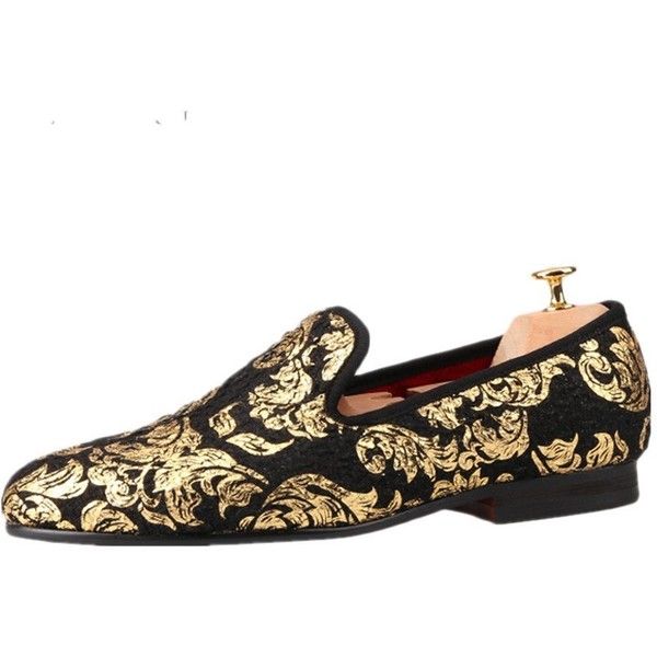HI&HANN Gold printing Men's Velvet Loafer Shoes Slip-on Loafer .
