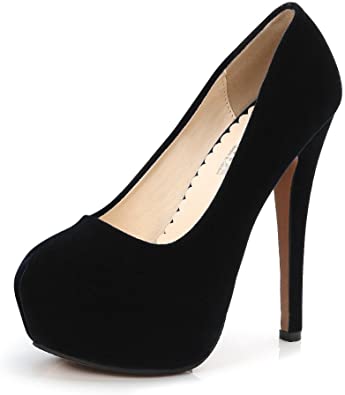 Amazon.com | OCHENTA Women's Round Toe Platform Slip On High Heel .