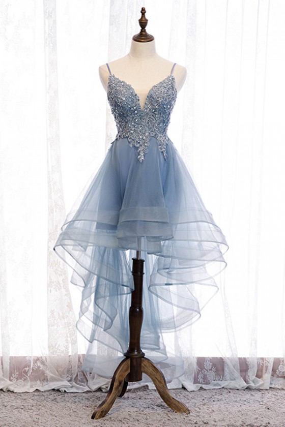 Blue Ruffles High Low Prom Dress With Sequined Lace - $81.89 .