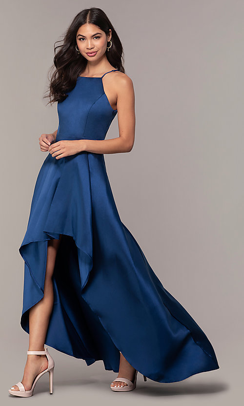 Long High-Neck High-Low Prom Dress - PromGi