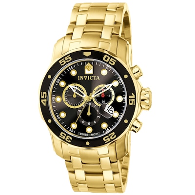 Men's Invicta Pro Diver Gold-Tone Chronograph Watch with Black .