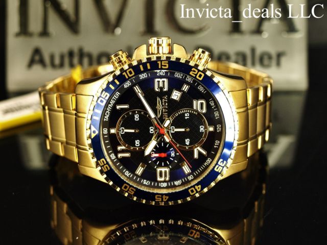 Invicta Men's 45mm Specialty Chronograph 18K Gold Plated Blue Dial .