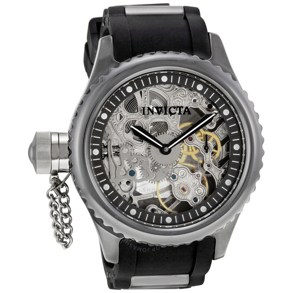 Invicta Russian Diver Skeleton Mechanical Rubber Strap Men's Watch .