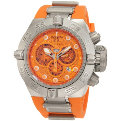 Invicta Subaqua Noma IV Swiss Chronograph Orange Dial Stainless .