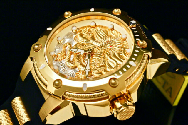 Invicta Men 52mm Bolt Dragon Automatic 18 K Gold Plated S.s Poly .