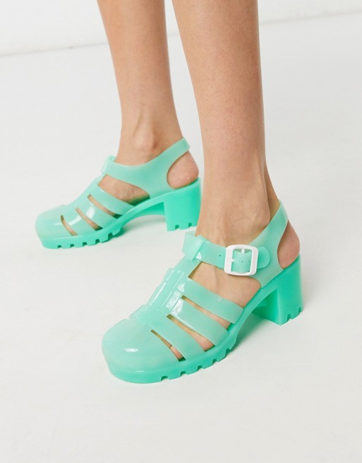 London Rebel heeled jelly shoes in mint | AS