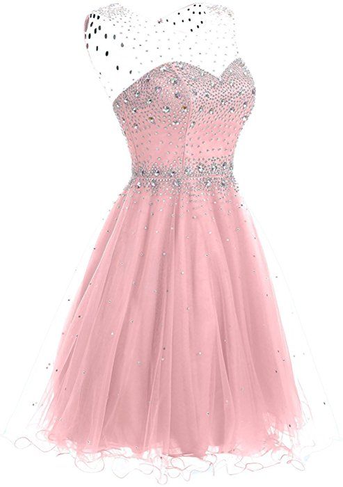 Clearbridal Juniors Prom Dress Short Tulle Beaded Crsytal Party .