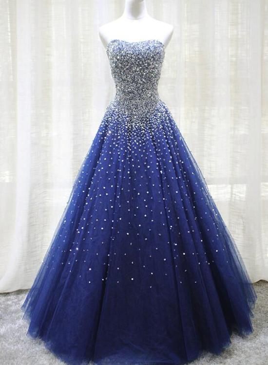 Gorgeous Sparkle Blue Sweet 16 Dress, Handmade Beaded Formal Gown .