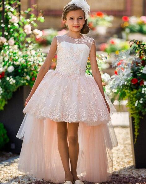 Lace Flower Girl Dresses High Low Applique Beads Cute Kids Prom .