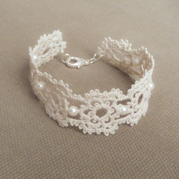 Floral lace bracelet Wedding jewelry by Decoromana on Etsy, £40.00 .
