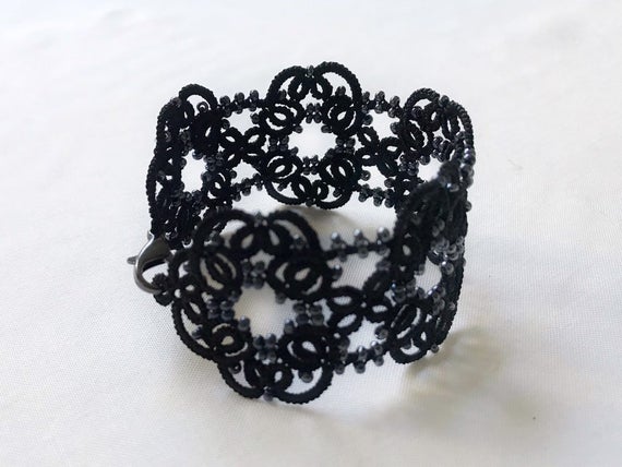 Black lace jewerly Black lace bracelet Black Tatting | Et