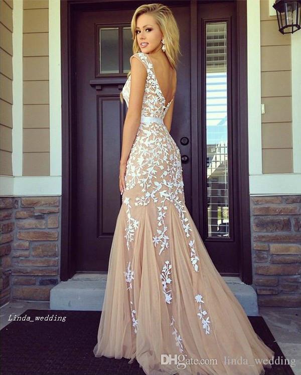 2019 Blush Lace Prom Dress Elegant Mermaid Tulle Long Special .