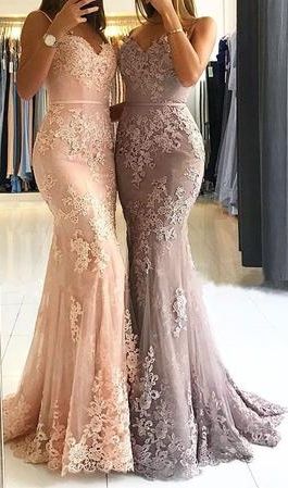 Lace Appliques Sheath Prom Dresses | Long Spaghetti-Straps Evening .